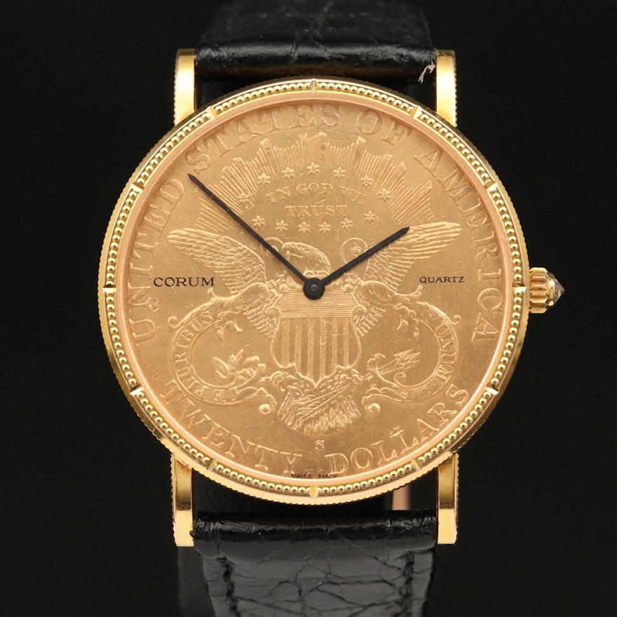 Corum Wristwatch Featuring 1900 $20 Liberty Head Double Eagle Coin Dial