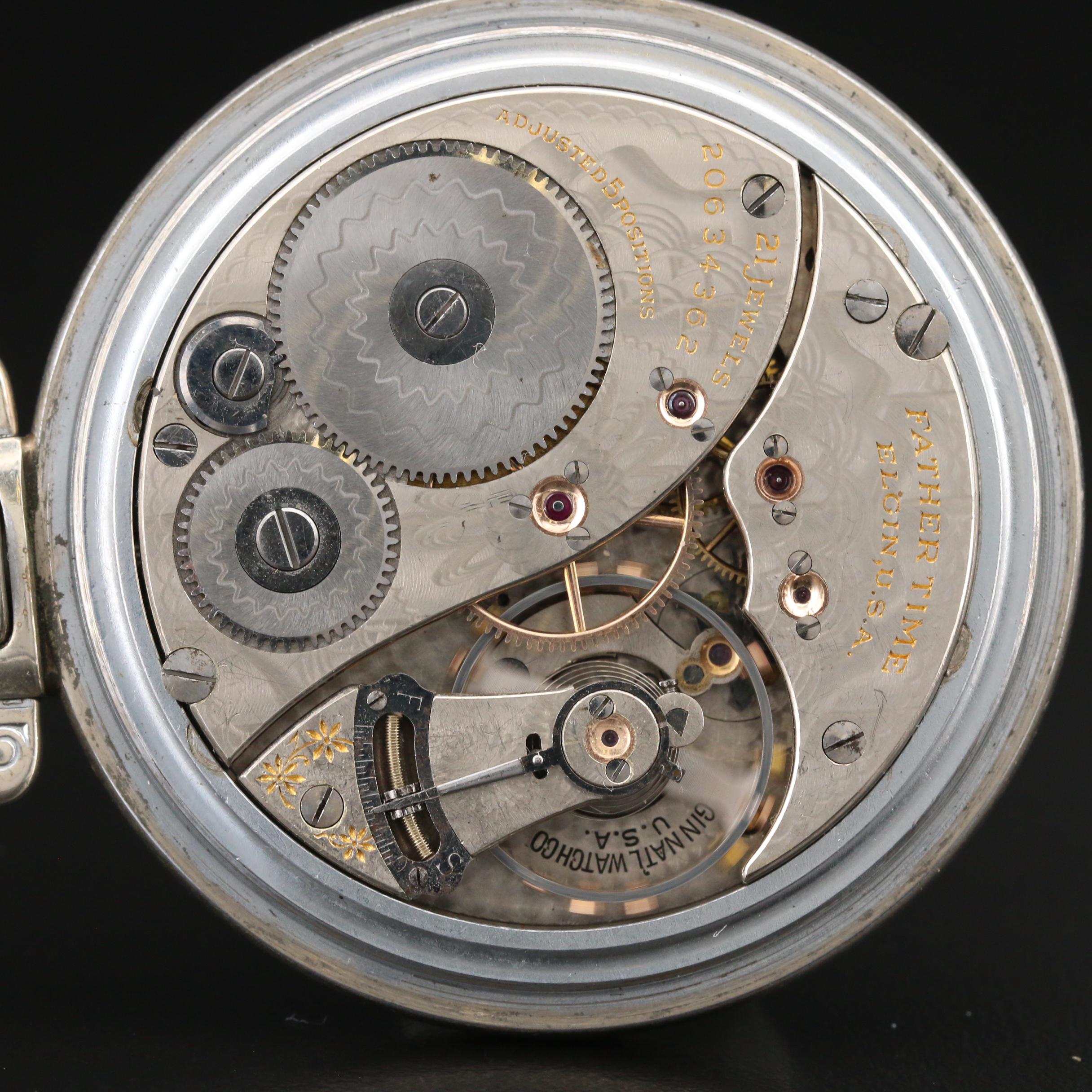 1918 Elgin Father Time Railroad Grade Pocket Watch with Montgomery Dial