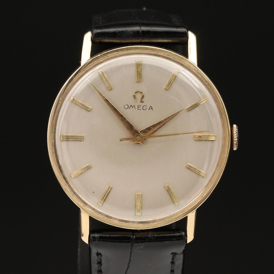 1958 Omega Ref. J-6585 18K Yellow Gold Stem Wind Wristwatch