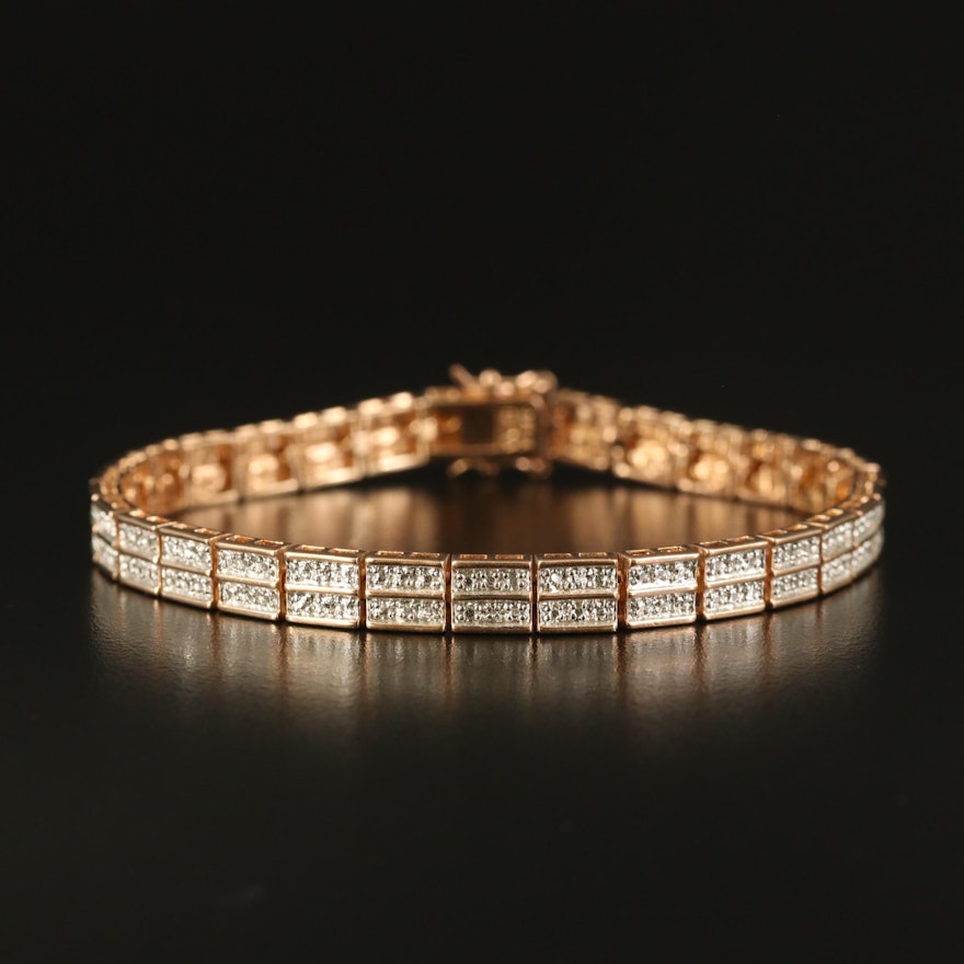 Sterling Double Row Bracelet with Diamond Accent