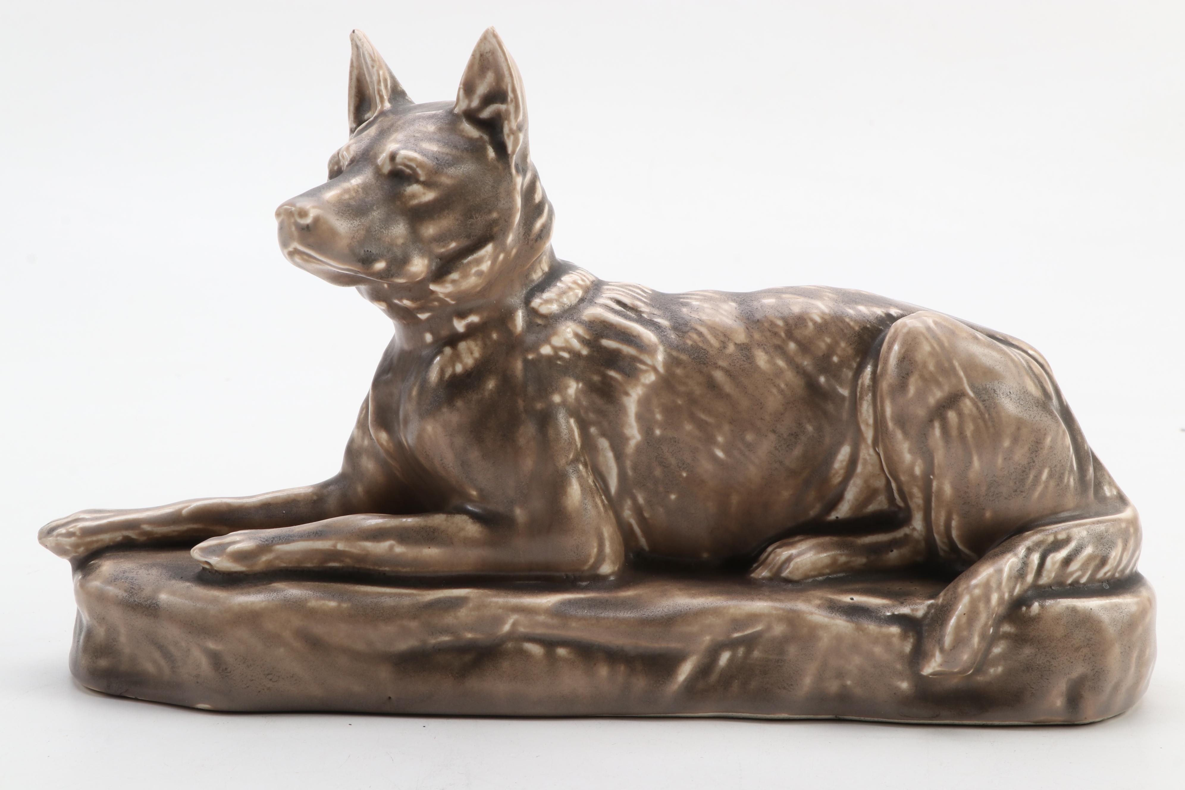 Mosaic Tile Co. German Shepherd  Ceramic Figurines, Mid-20th Century