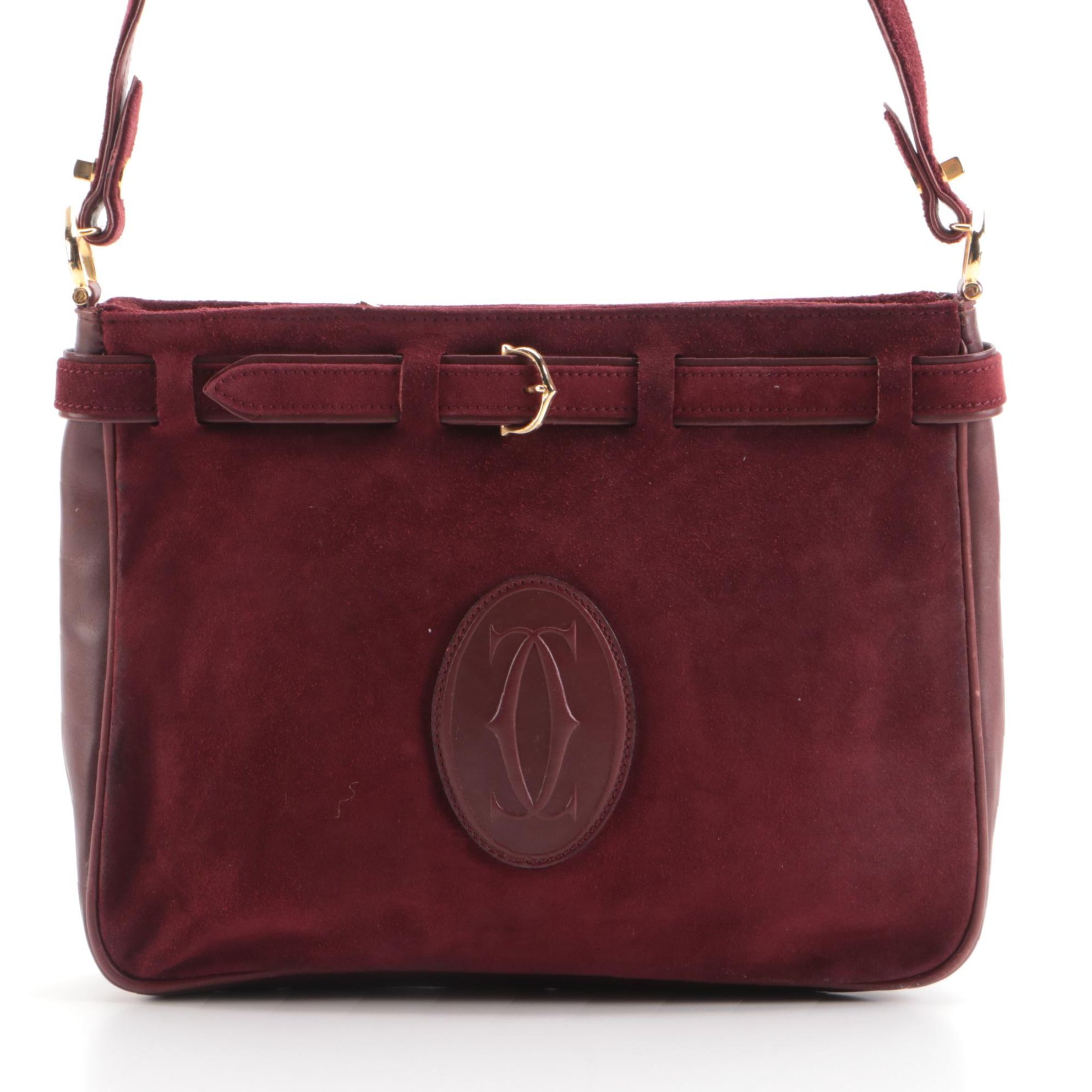 Cartier Must de Cartier Shoulder Bag in Burgundy Suede and Leather