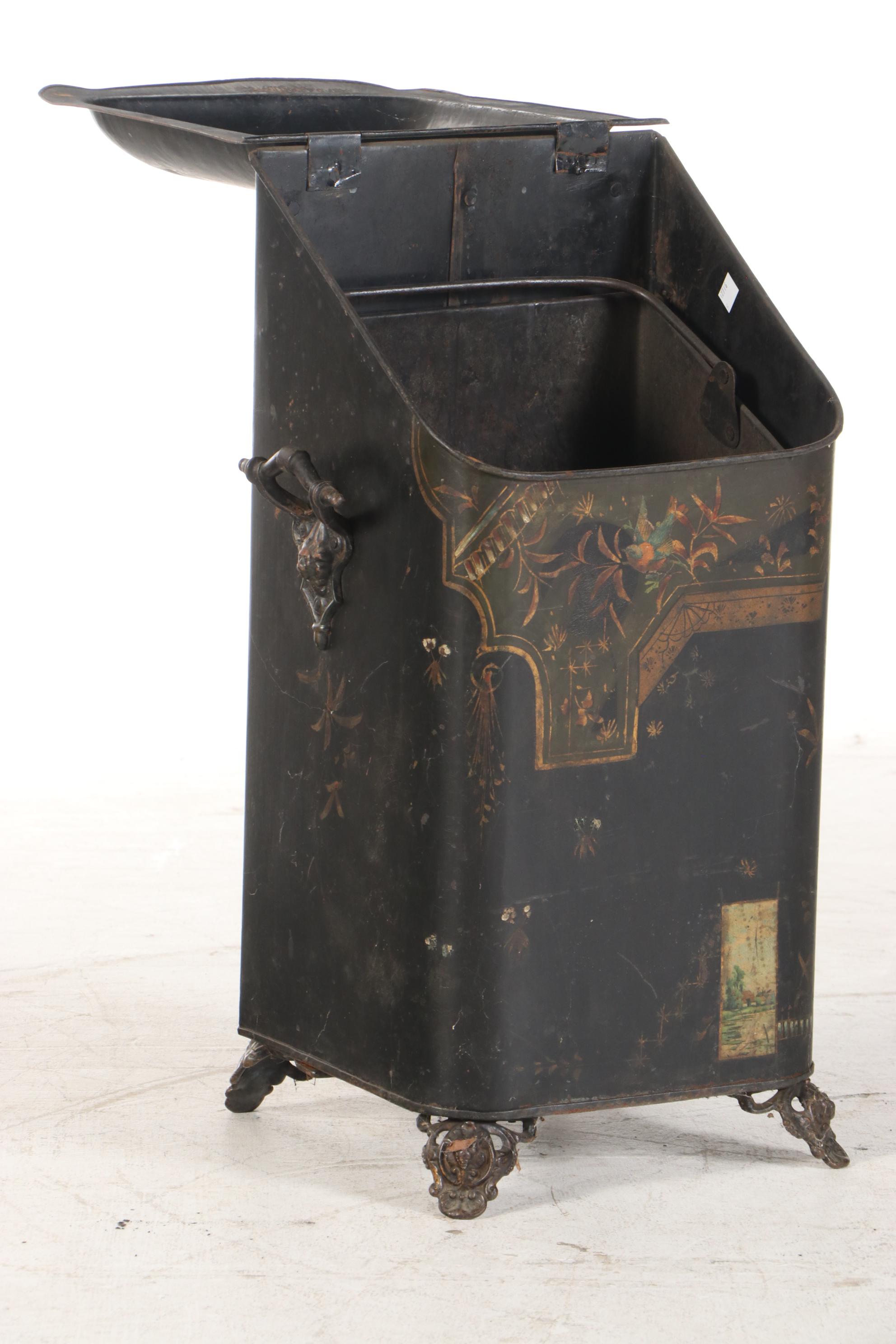 English Aesthetic Movement The Jewett Vase Tole Painted Metal Coal Hod