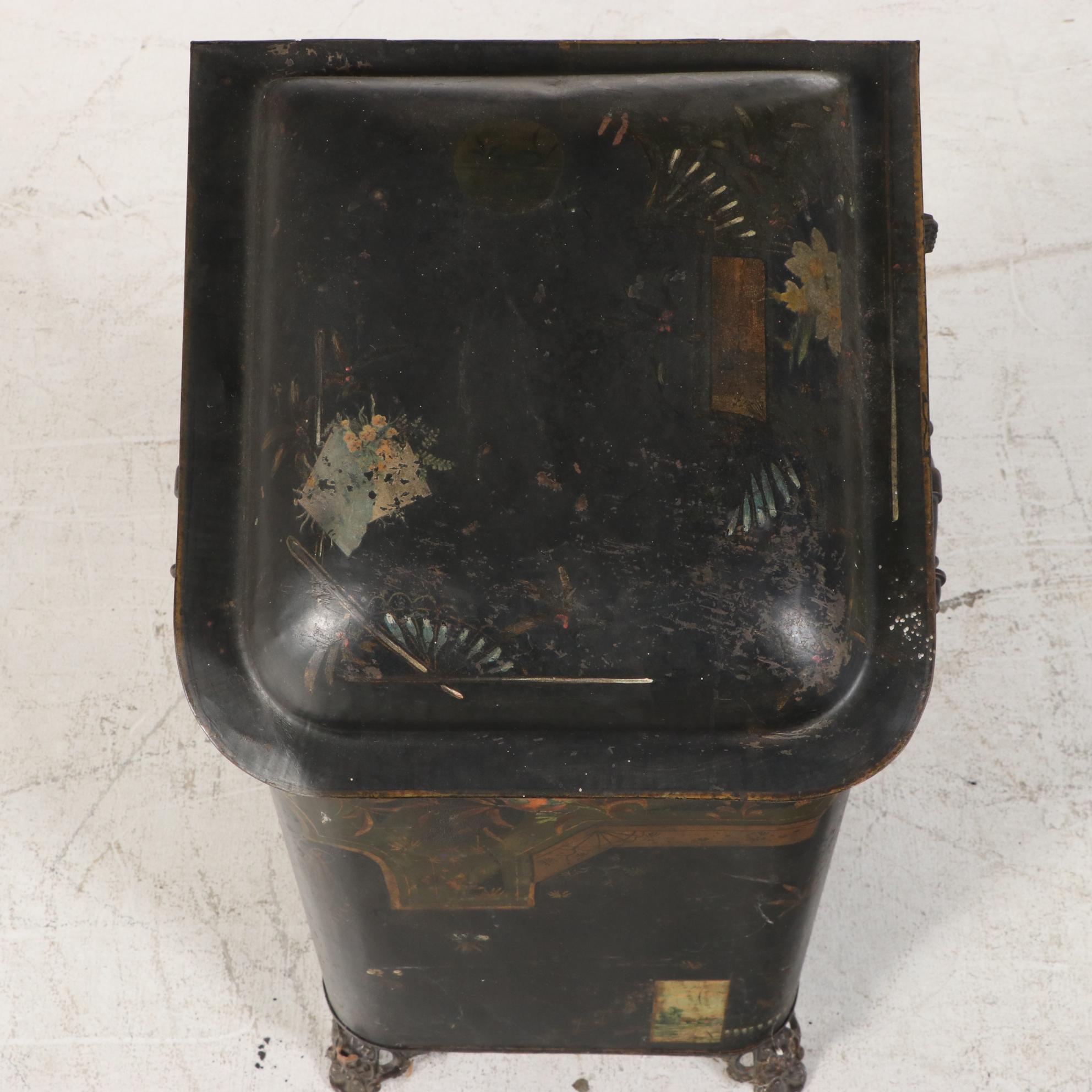 English Aesthetic Movement The Jewett Vase Tole Painted Metal Coal Hod