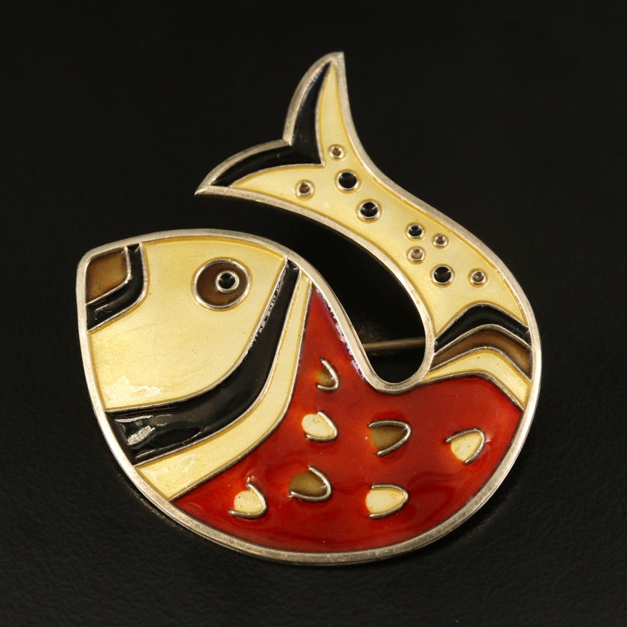 Vintage Scandavian David Andersen Sterling Enamel Fish Brooch