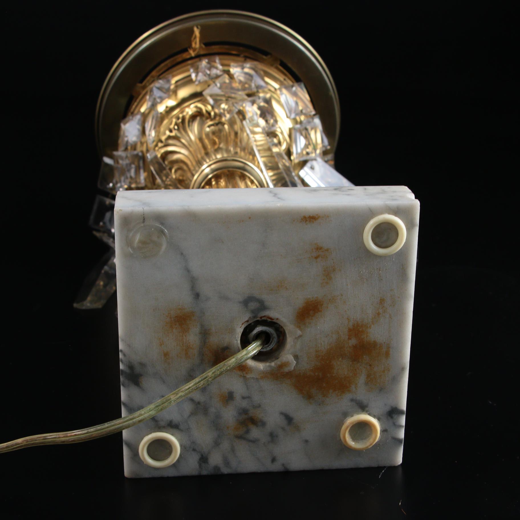 Brass Mantel Luster Table Lamp with Fenton Honeysuckle Coin Dot Glass Shade