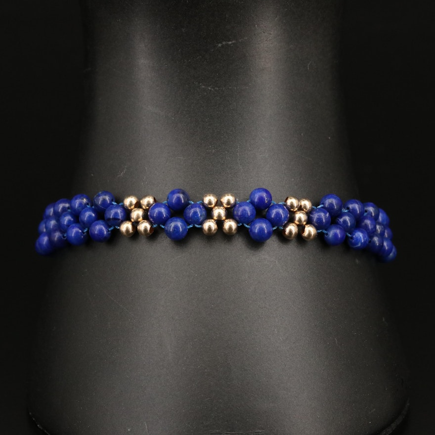 14K Lapis Lazuli Beaded Bracelet