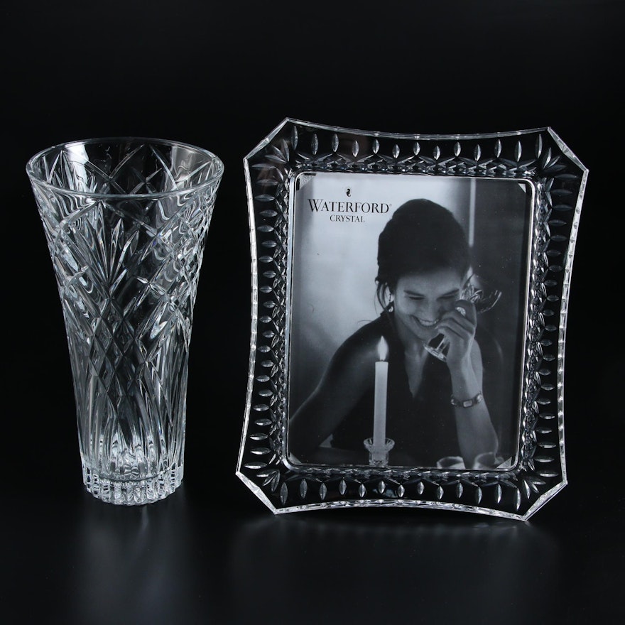 Waterford "Lismore" Crystal Picture Frame and Other Glass Vase