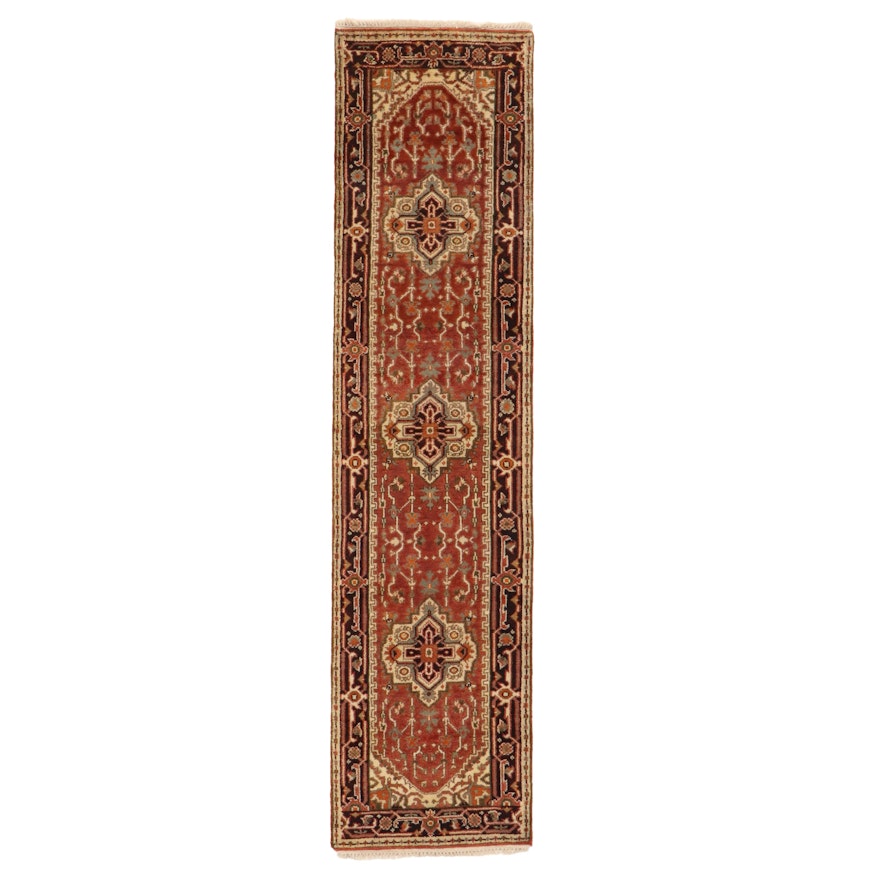 2'7 x 10'6 Hand-Knotted Indo-Persian Heriz Serapi Carpet Runner, 2010s