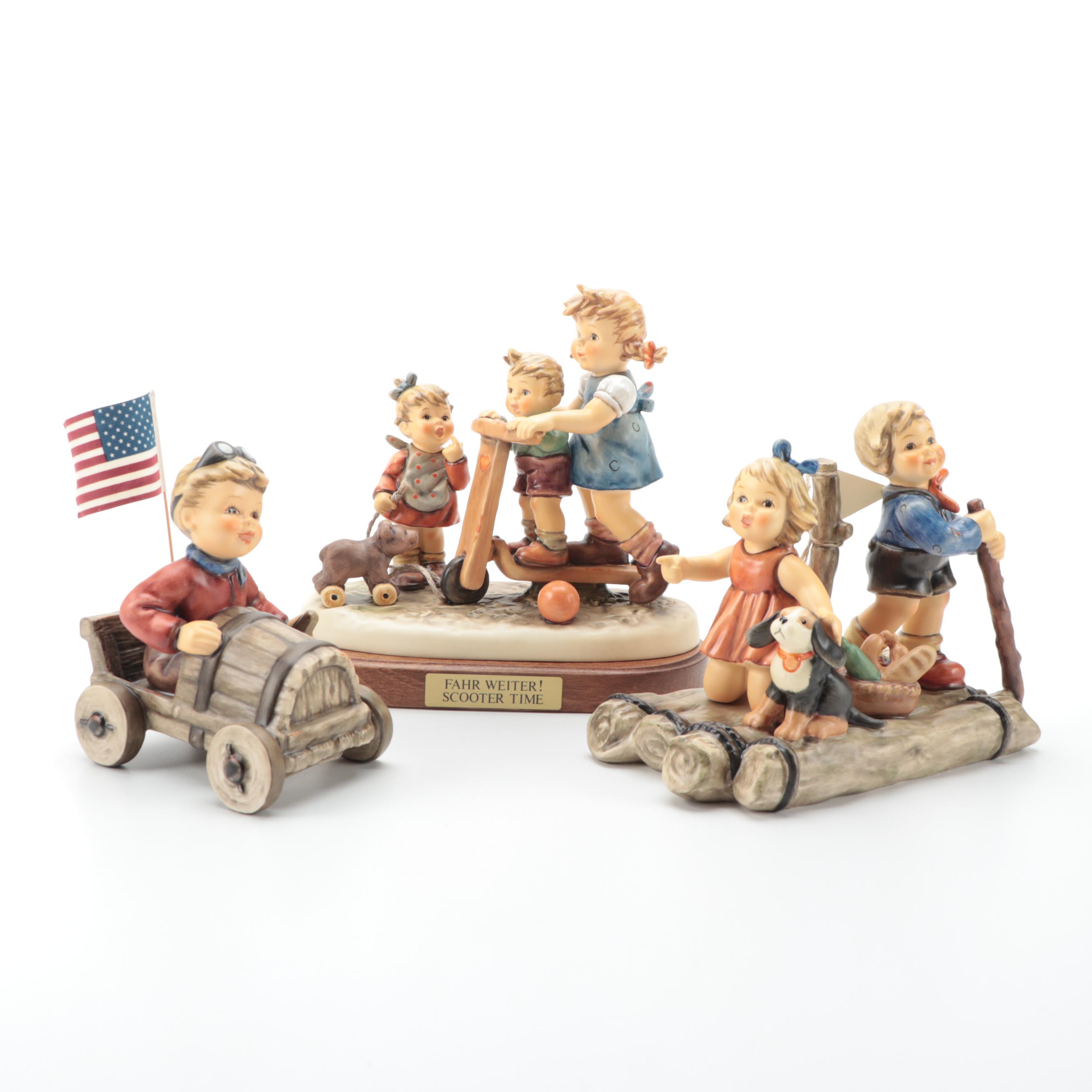 Goebel Hummel Porcelain Figurines Including "American Spirit" and "Scooter Time"