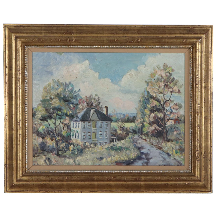 Impressionist Style Landscape Oil Painting, Late 20th Century