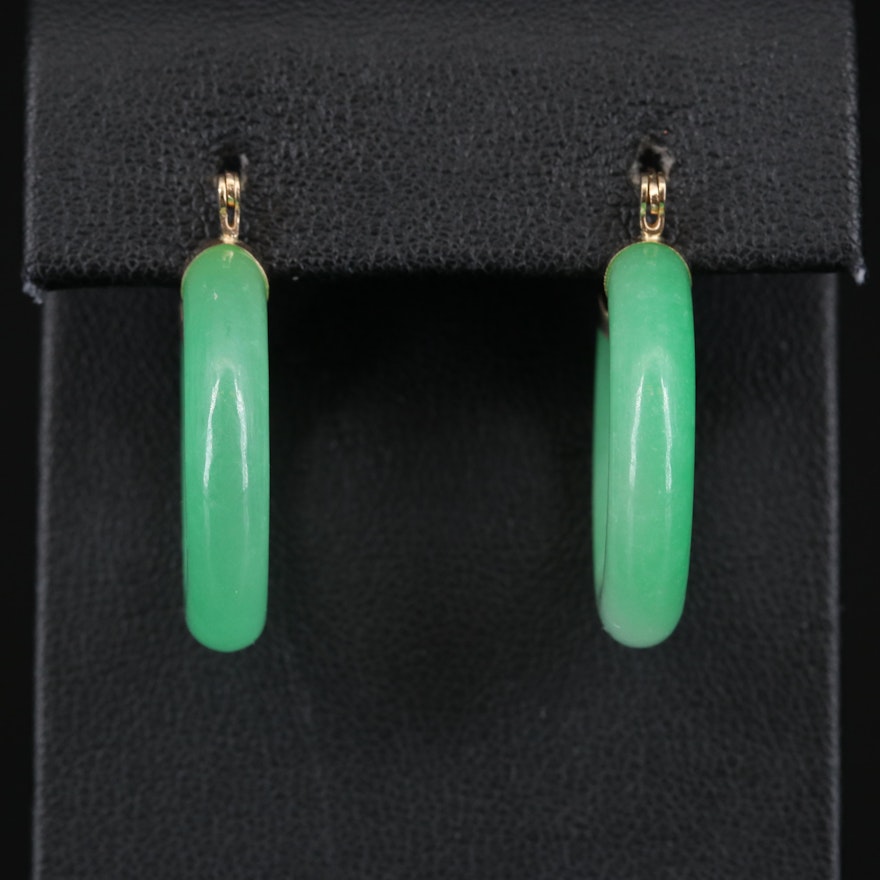 14K Hololith Jadeite Hoop Earrings