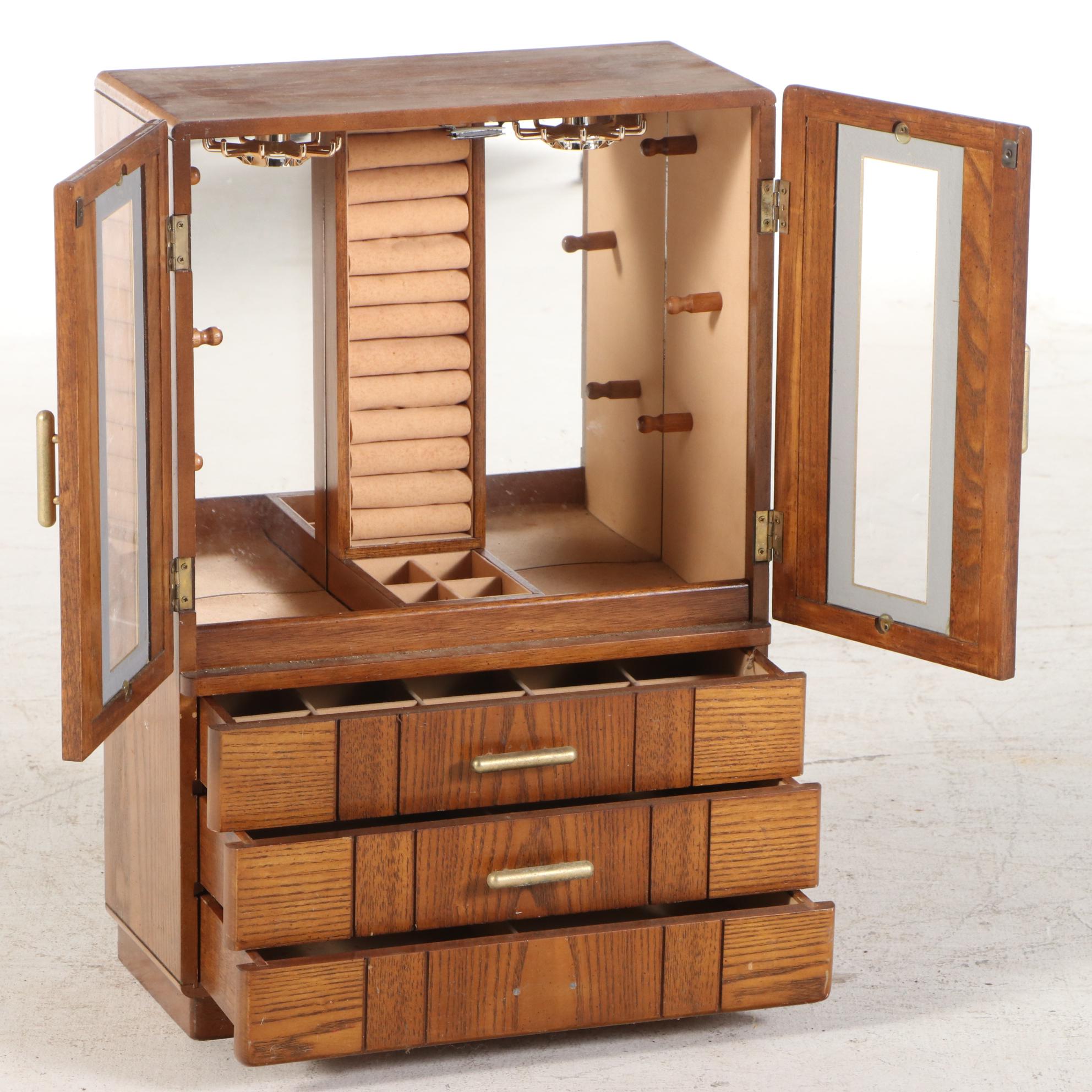 Oak Tabletop Jewelry Armoire, Late 20th Century