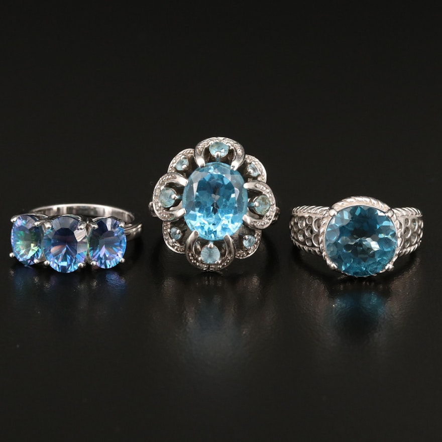 Sterling Silver Topaz, Diamond and Quartz Rings