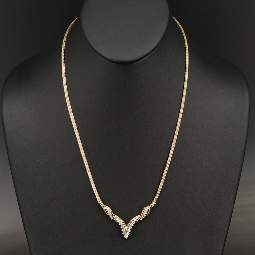 14K 1.00 CTW Diamond Chevron Necklace with Foxtail Chain