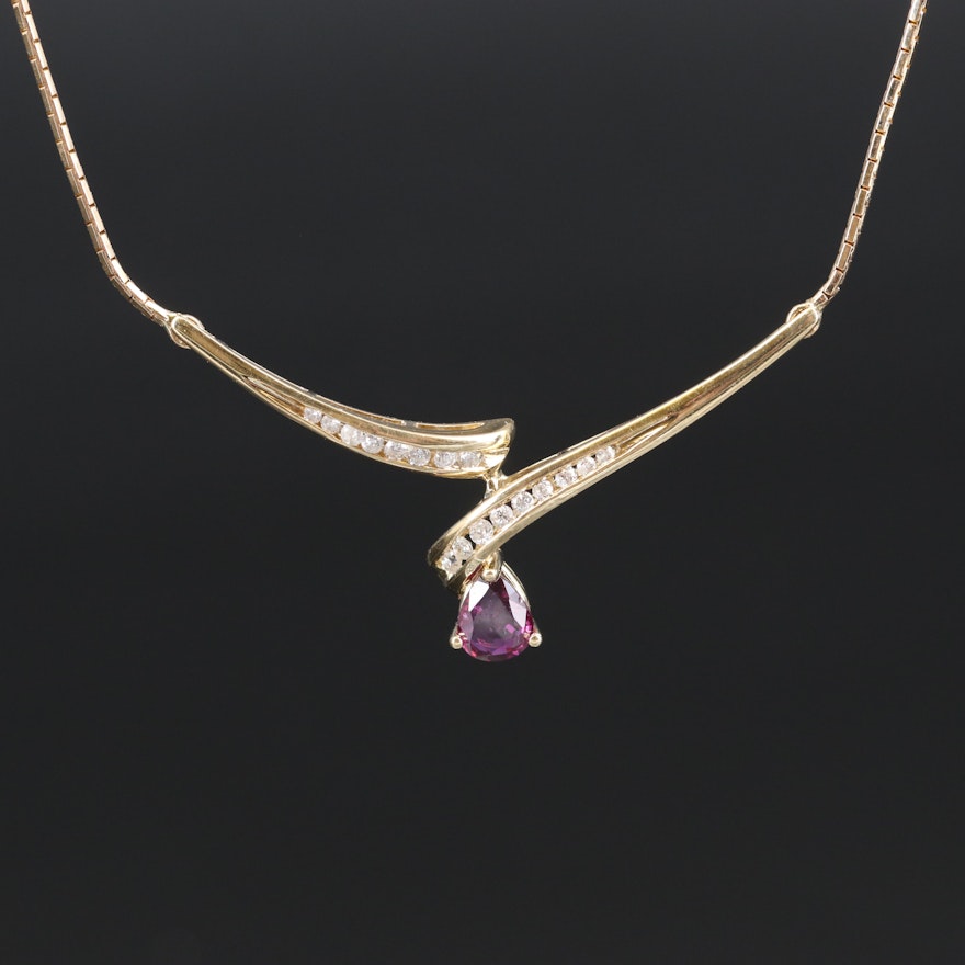 Italian 14K Ruby and Diamond Necklace