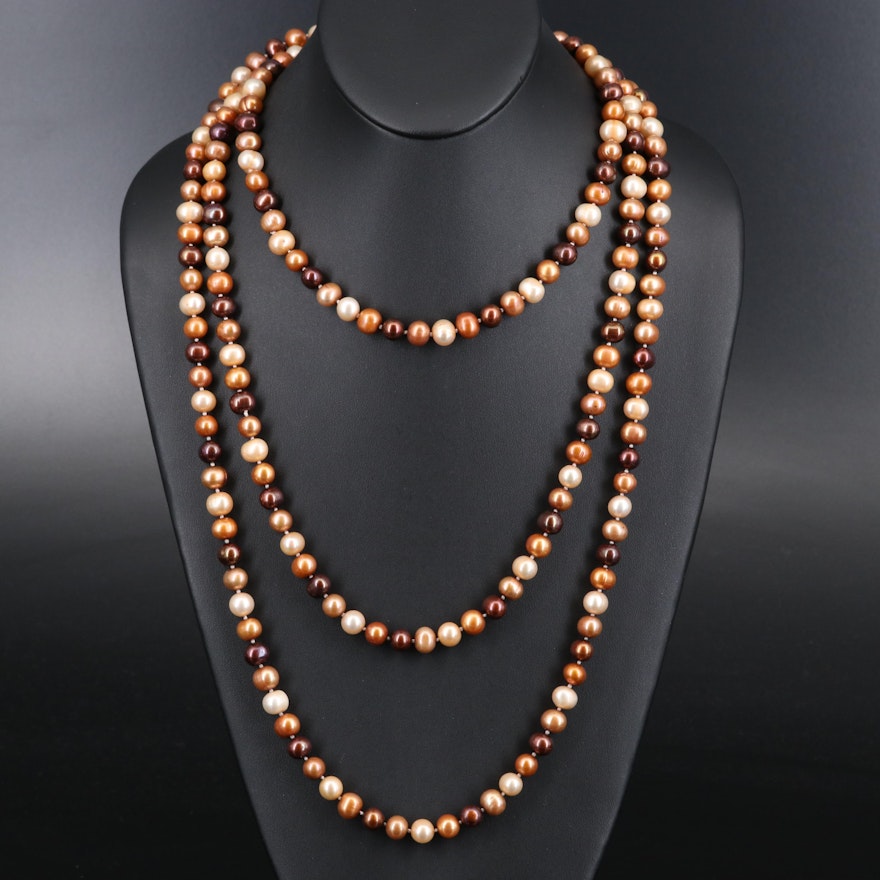 Endless Rope Length Multicolor Pearl Necklace