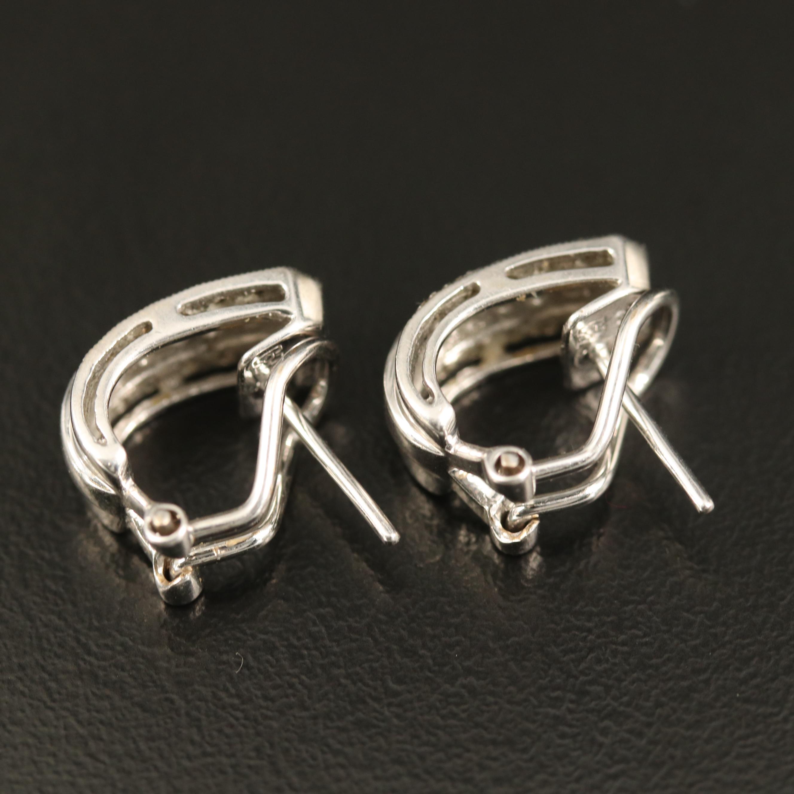 18K Diamond J Hoop Earrings with Milgrain Detail