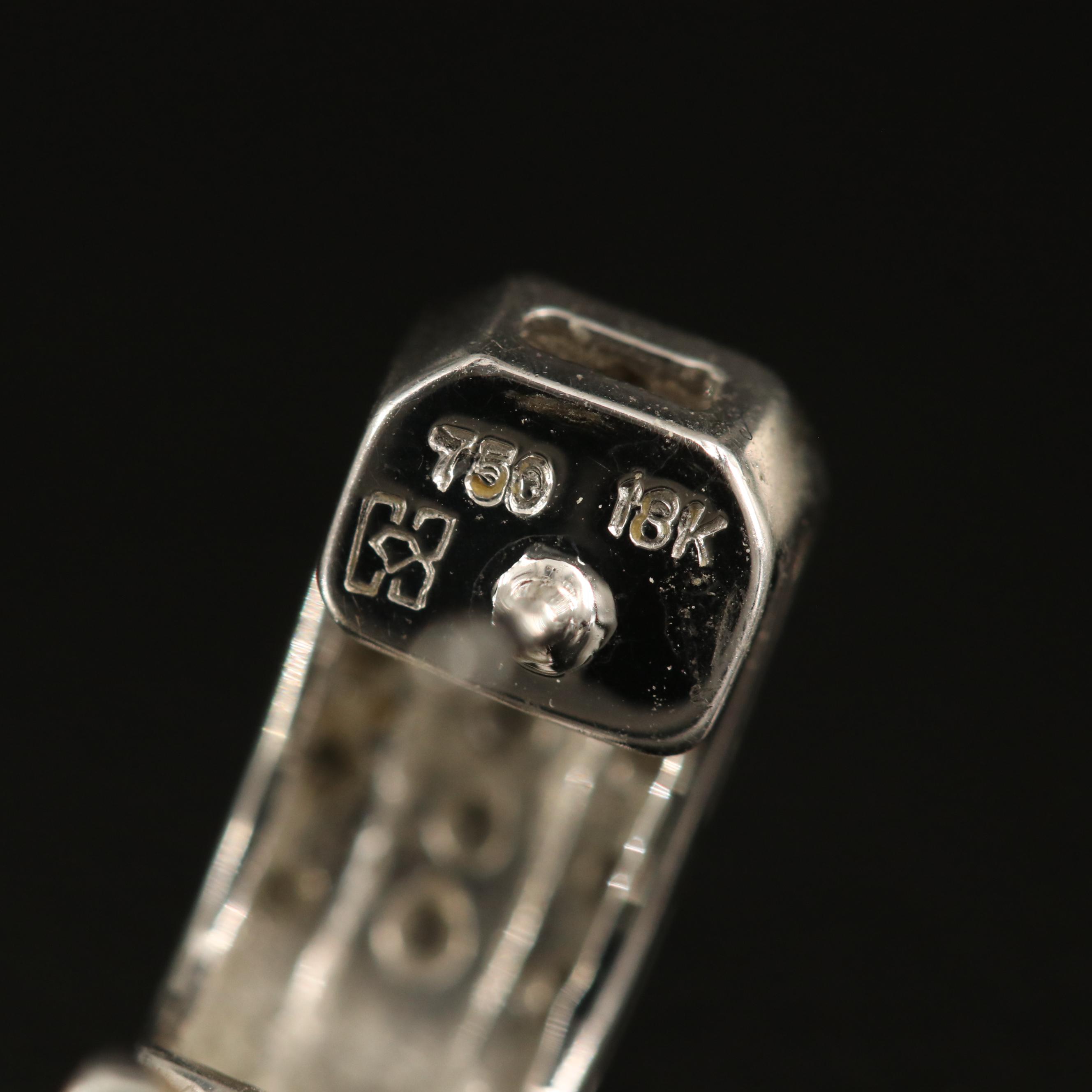 18K Diamond J Hoop Earrings with Milgrain Detail