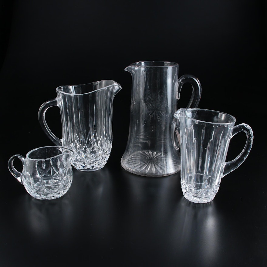 Pressed Glass and Crystal Pitchers and Creamer, Mid to Late 20th Century