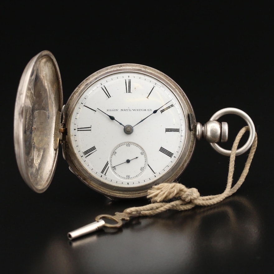 1885 Elgin Coin Silver Hunting Case Pocket Watch