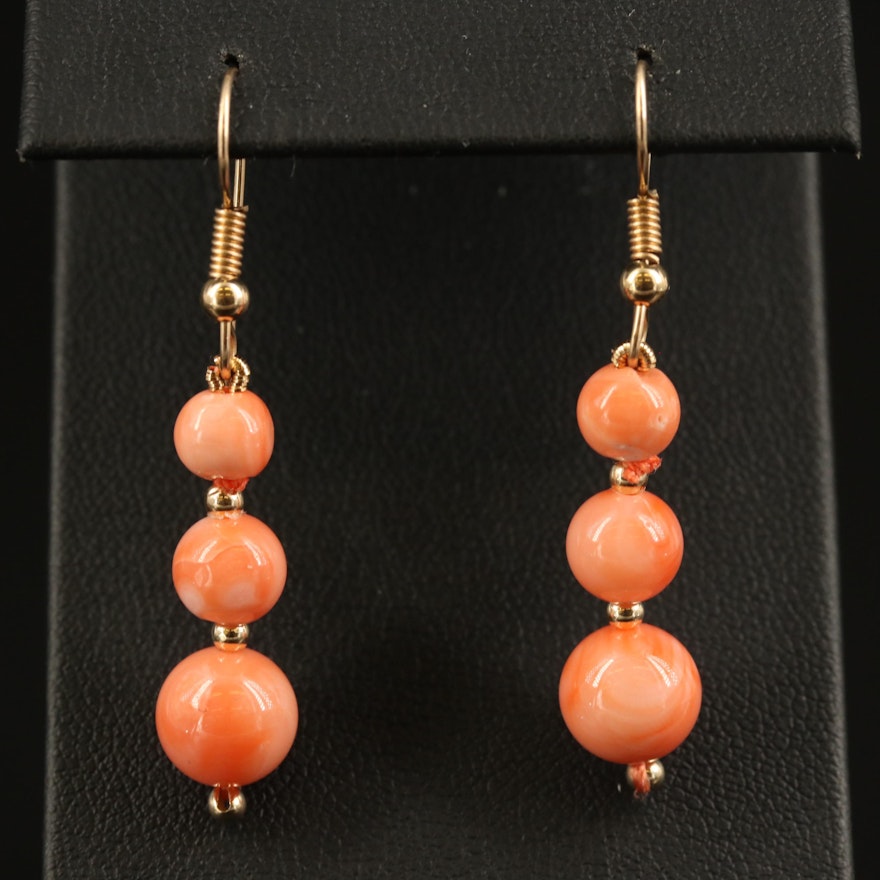 14K Graduated Coral Dangle Earrings