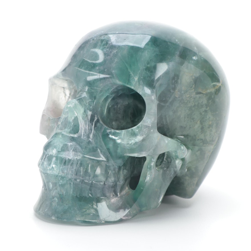 Polished Carved Green Fluorite Skull