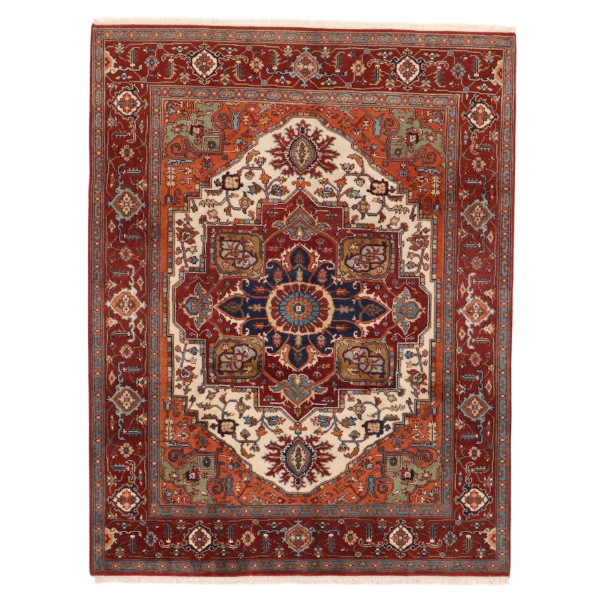 7'8 x 10'4 Hand-Knotted Indo-Persian Heriz Serapi Rug, 2010s