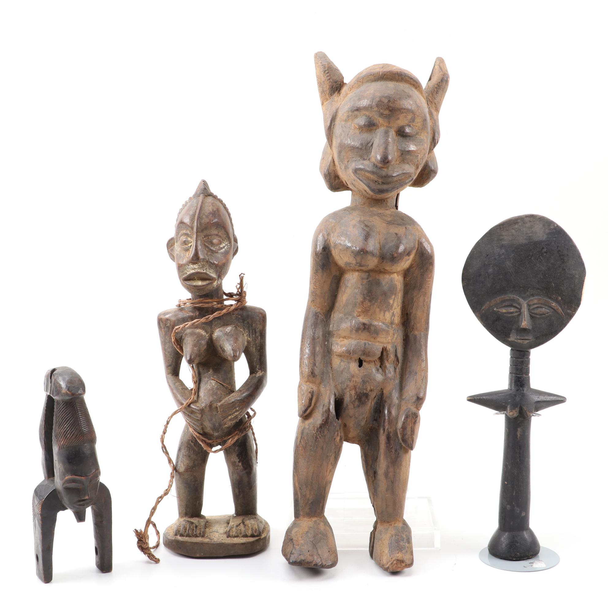 Baule Inspired Heddle Pulley, Asante Style Doll and other Figures, West Africa