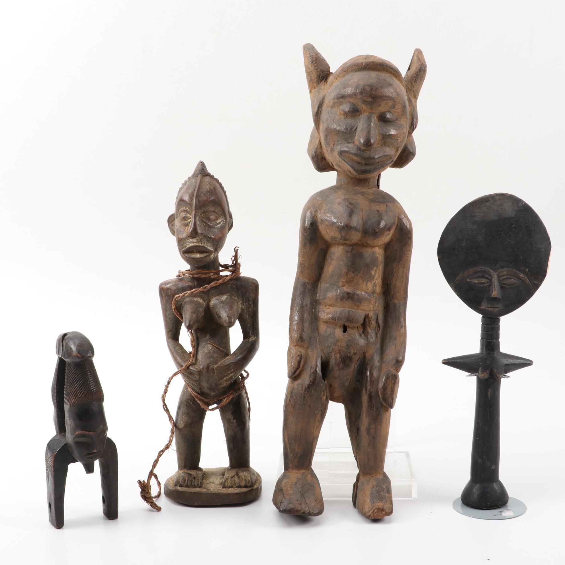 Baule Inspired Heddle Pulley, Asante Style Doll and other Figures, West Africa