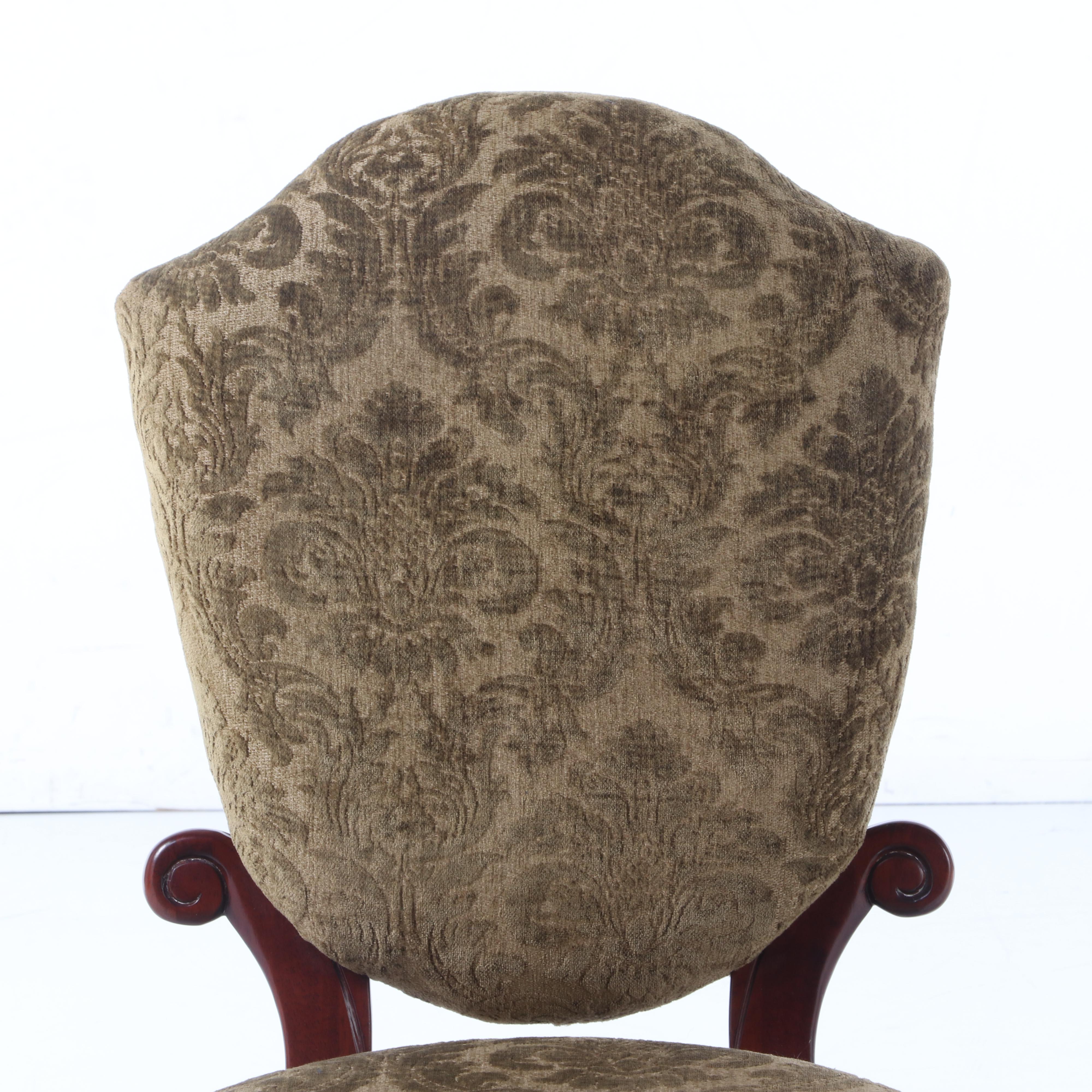 Walnut-Stained Wood Upholstered Side Chair