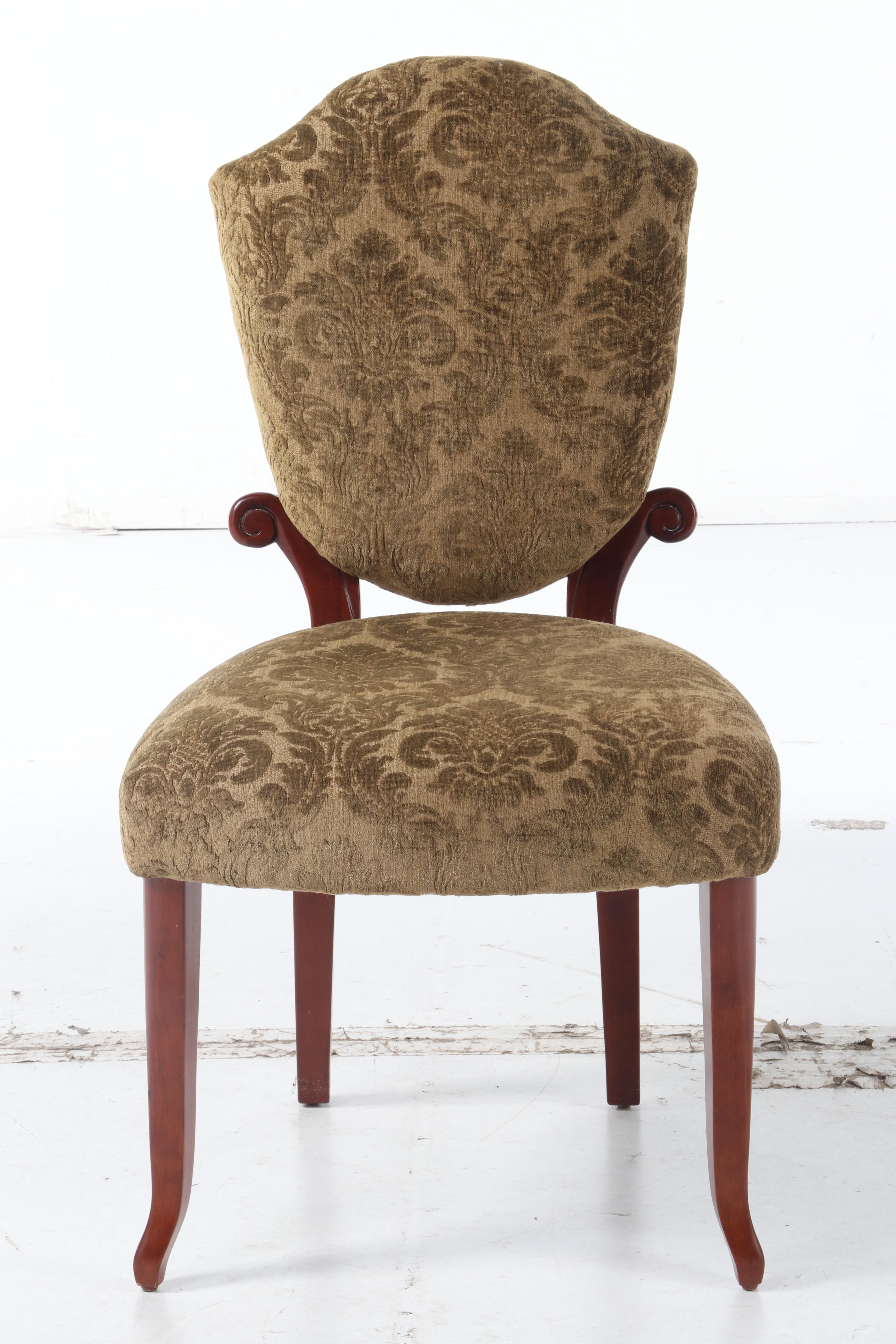 Walnut-Stained Wood Upholstered Side Chair