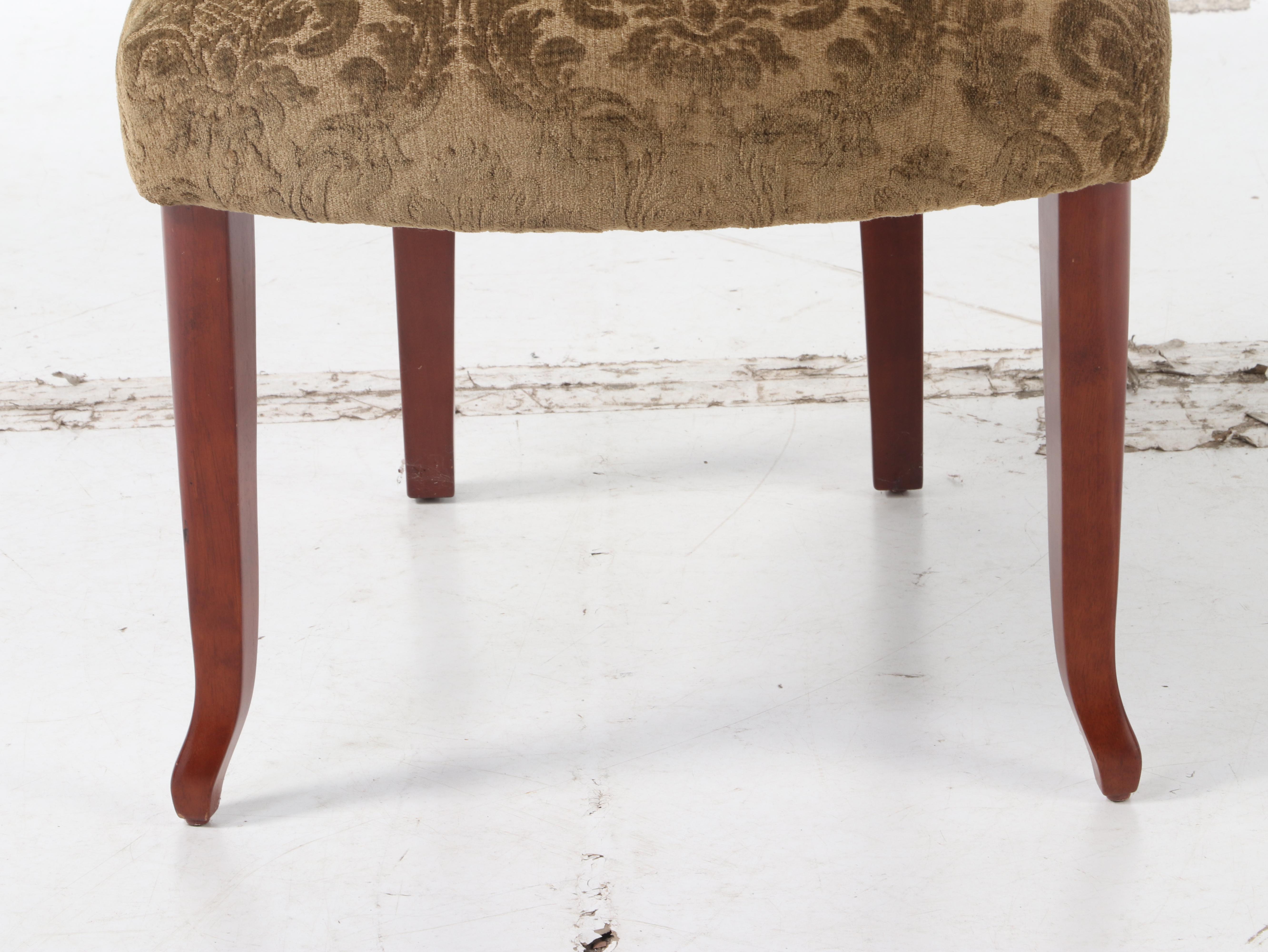 Walnut-Stained Wood Upholstered Side Chair