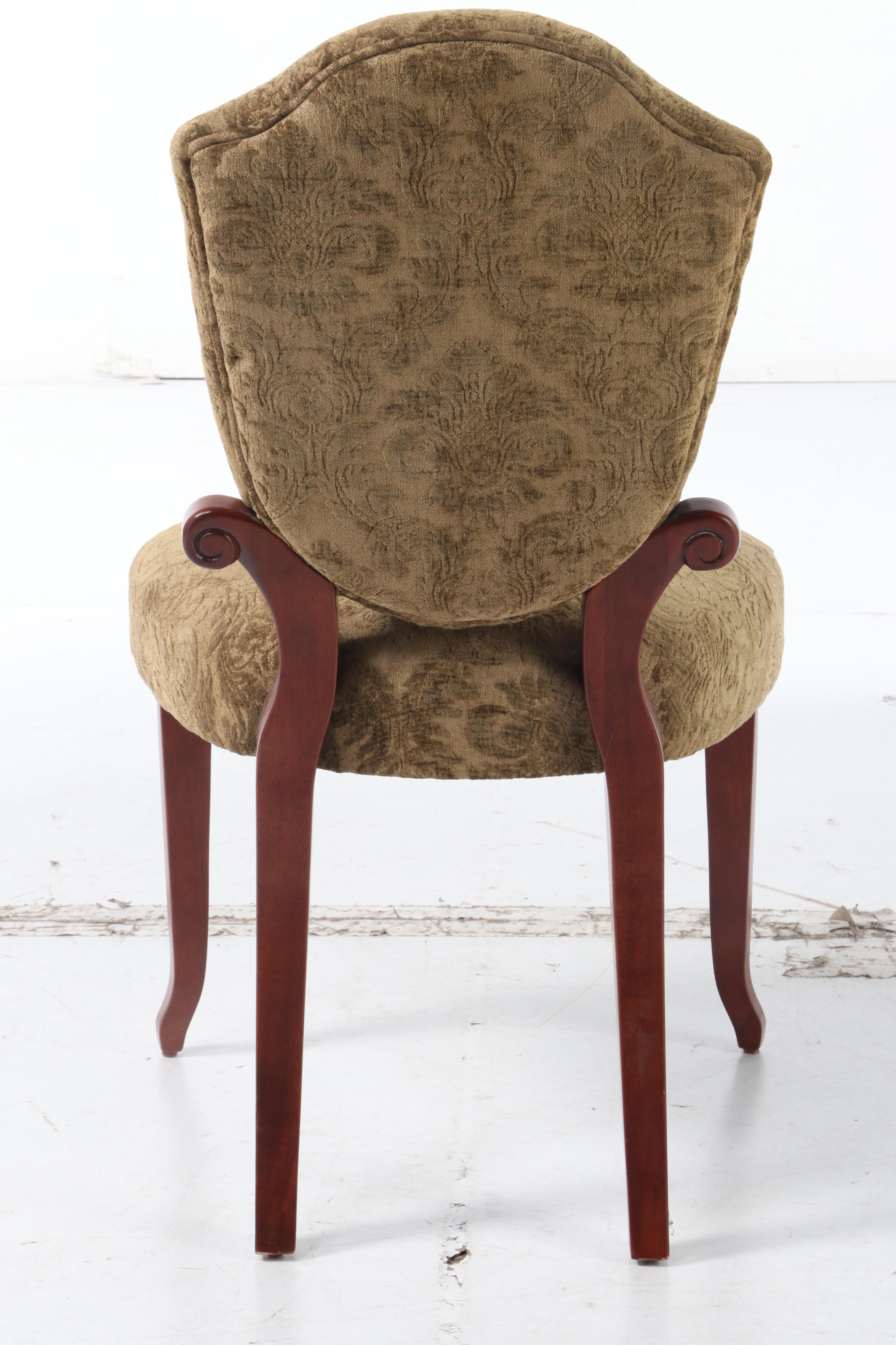 Walnut-Stained Wood Upholstered Side Chair