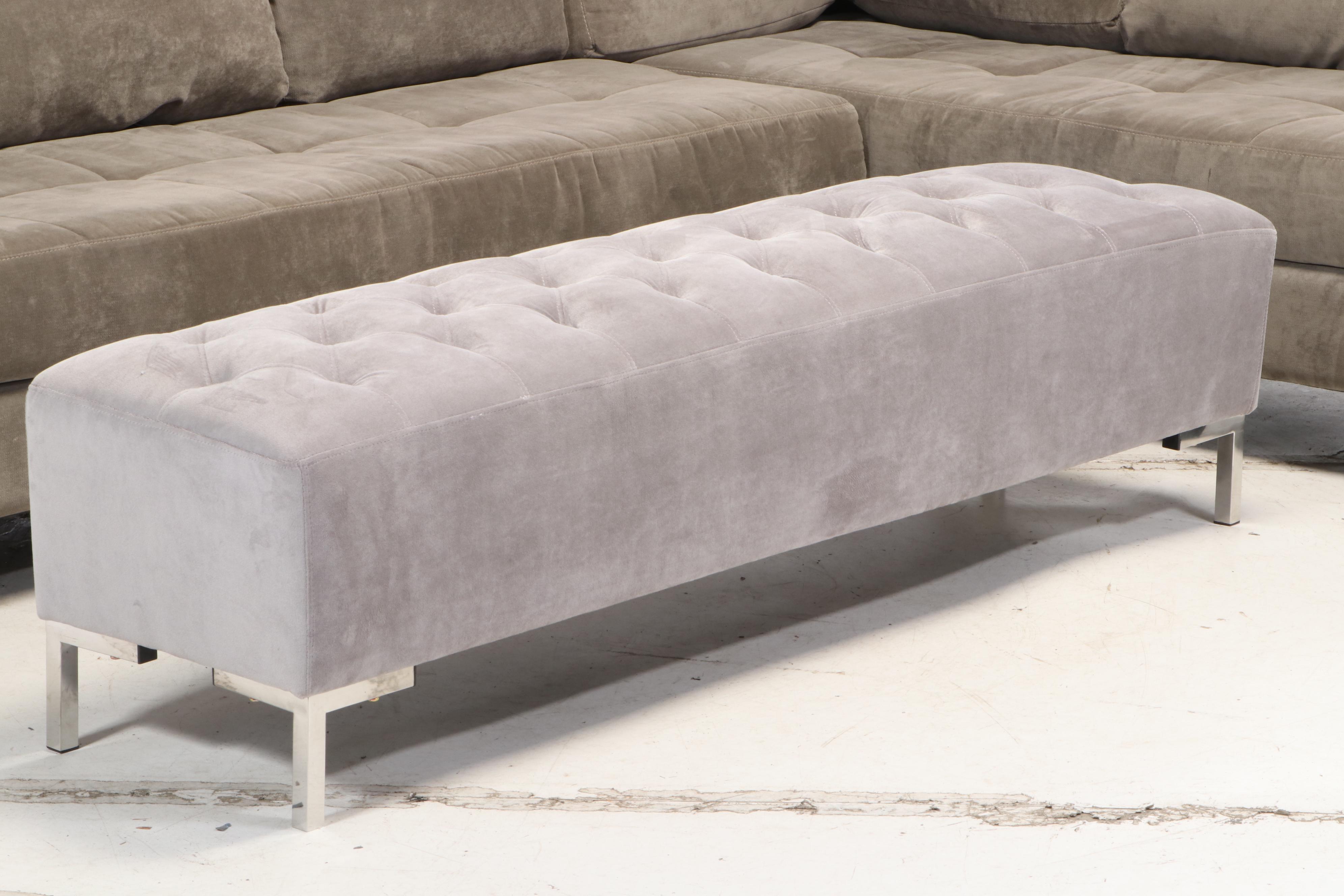 Contemporary Upholstered Sectional Sofa with Modernist Style Tufted Ottoman