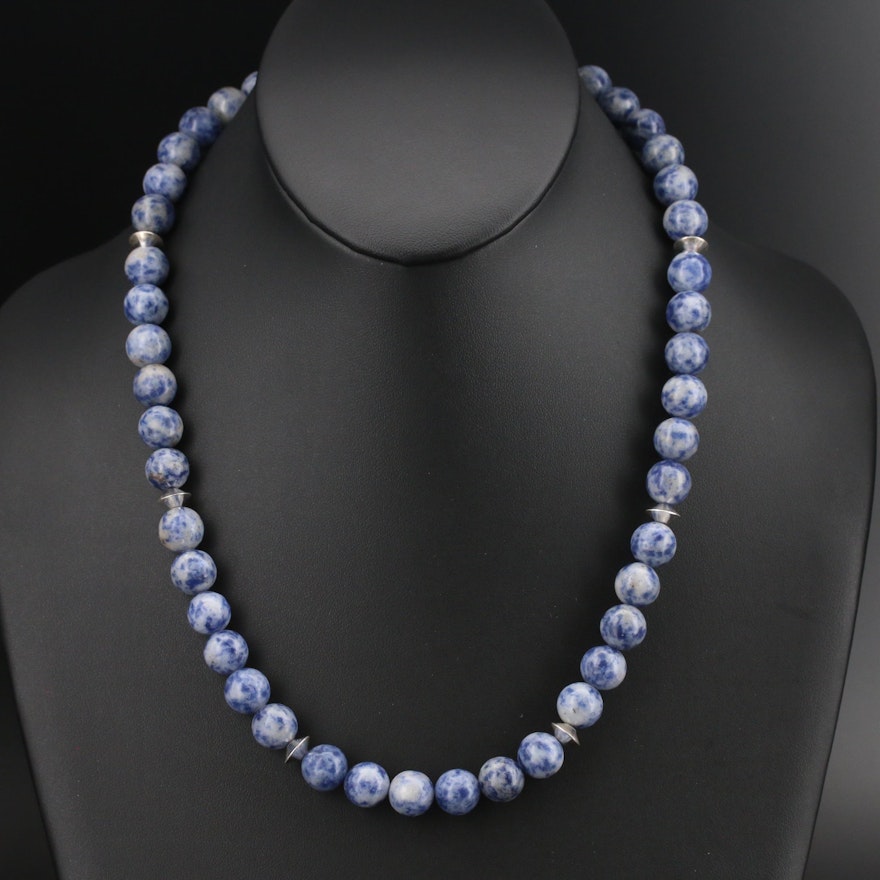 Sterling Sodalite Beaded Necklace