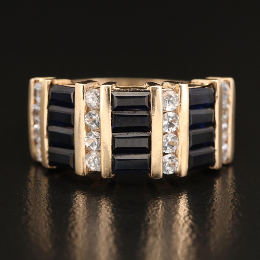 14K Sapphire and White Sapphire Multi-Row Ring