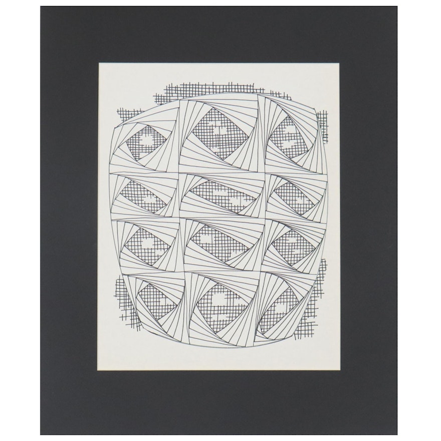 W. Glen Davis Geometric Ink Drawing, 20th Century