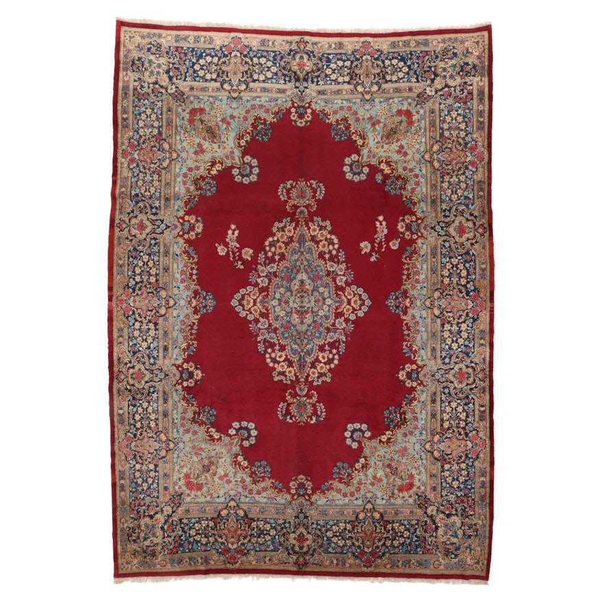 9'7 x 14' Hand-Knotted Persian Lavar Kerman Room Sized Rug, 1950s