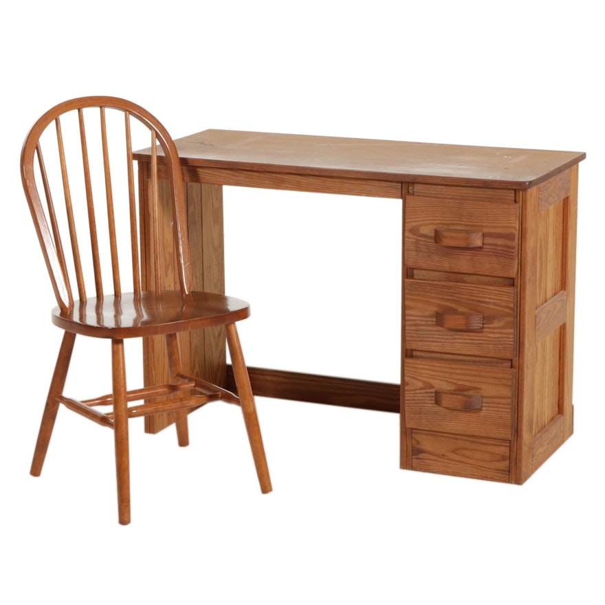 Pine Student's Desk with Windsor Style Side Chair