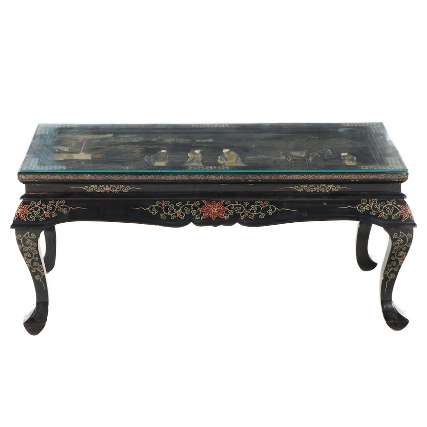 Chinese Lacquered, Paint-Decorated and Mother-of-Pearl Inlaid Coffee Table