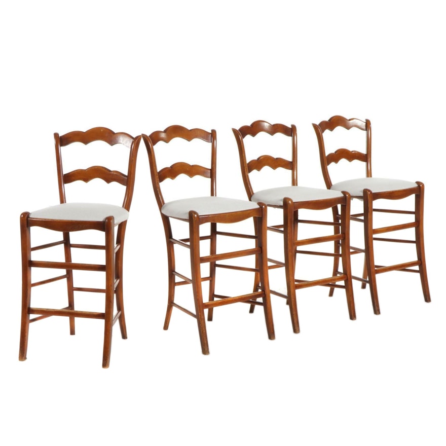 Four Maple-Stained Wooden Ladder-Back Counter Height Stools, Late 20th Century