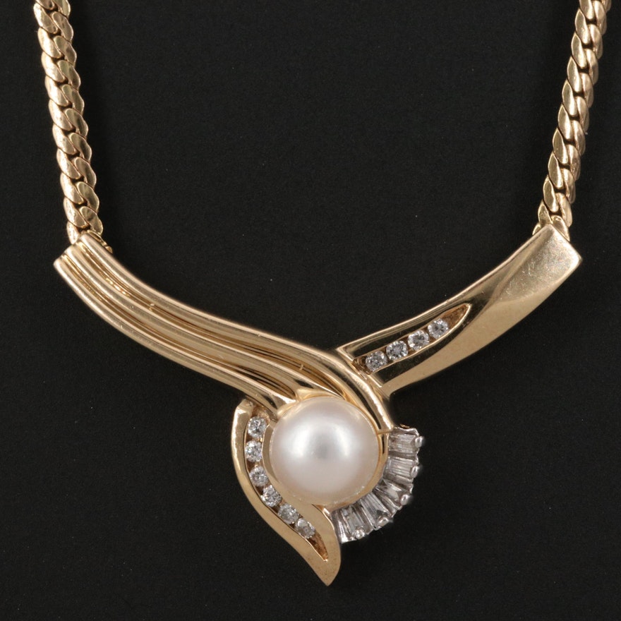 14K Pearl and Diamond Necklace