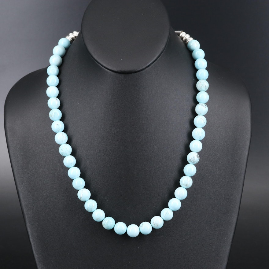 Magnesite Bead Necklace with Sterling Clasp