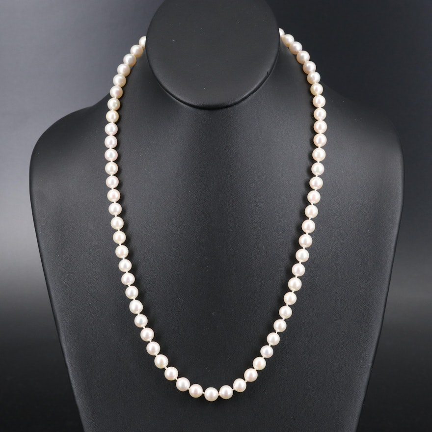 Pearl Opera Length Necklace with 18K Clasp