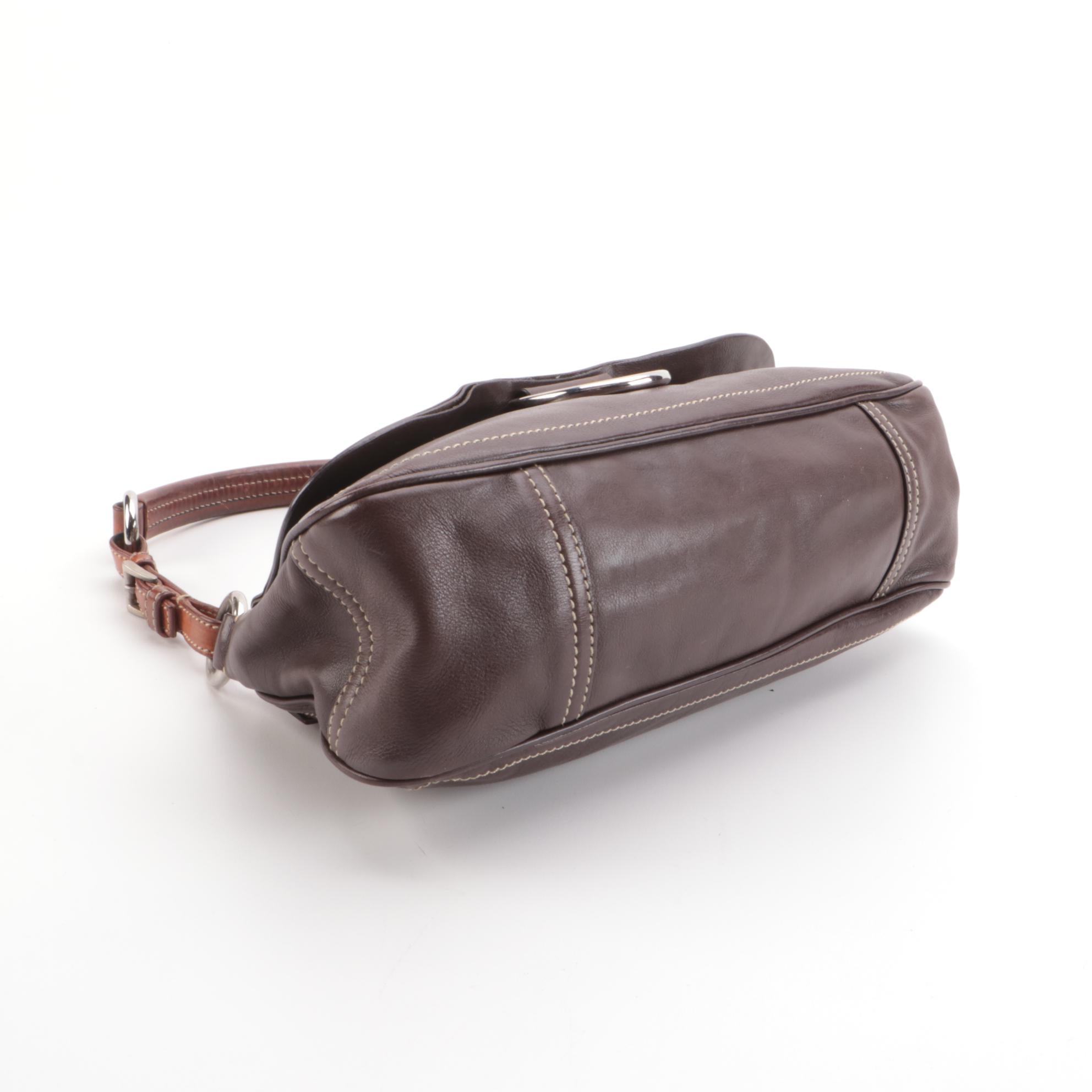 Prada Studded D-Ring Shoulder Bag in Brown Leather