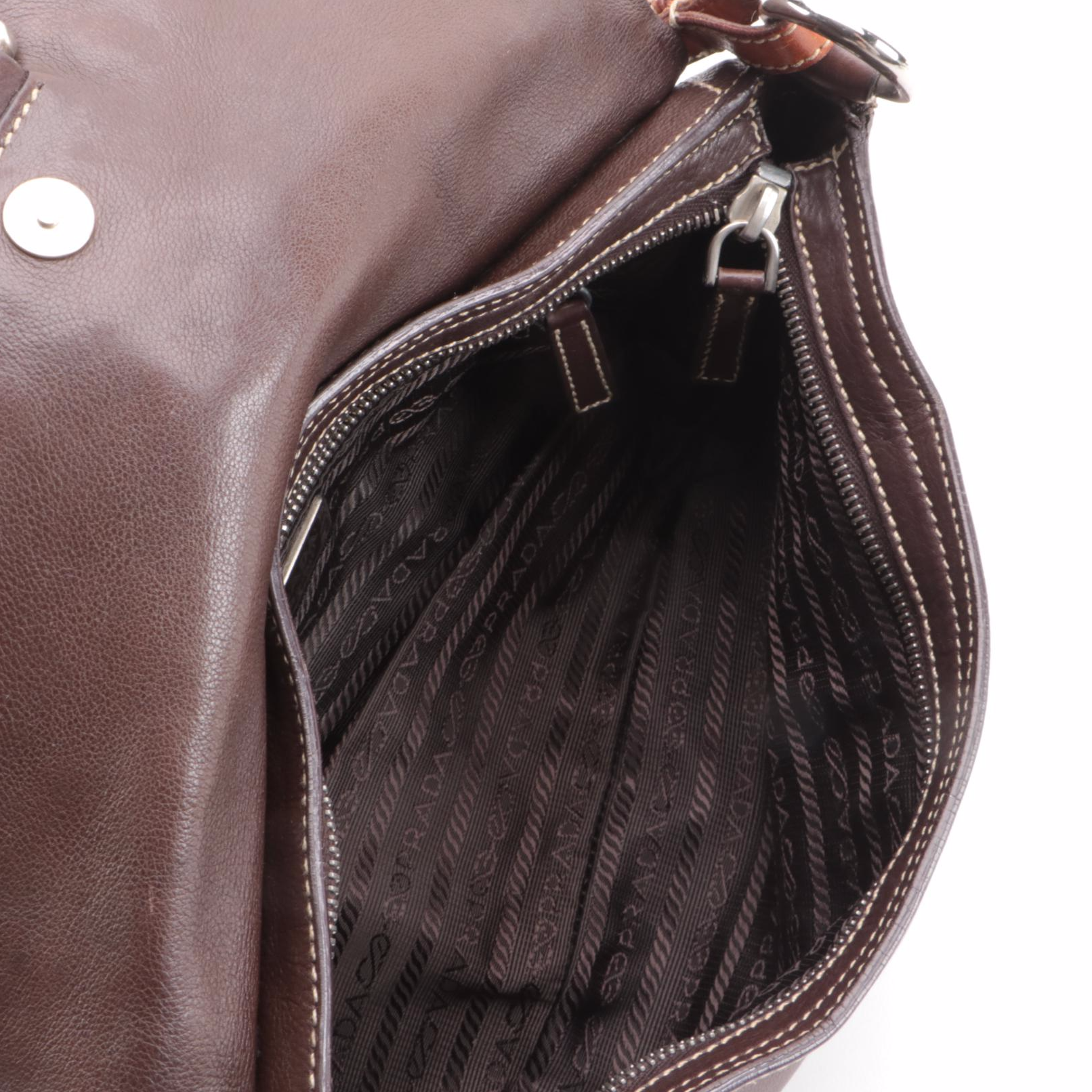 Prada Studded D-Ring Shoulder Bag in Brown Leather