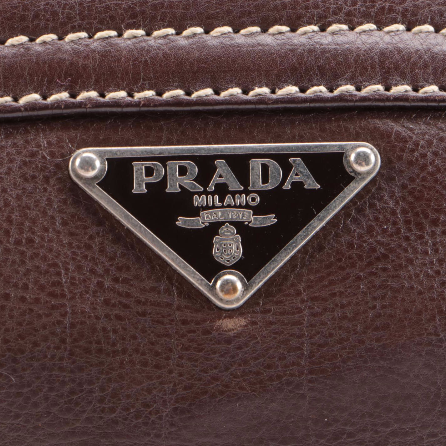 Prada Studded D-Ring Shoulder Bag in Brown Leather