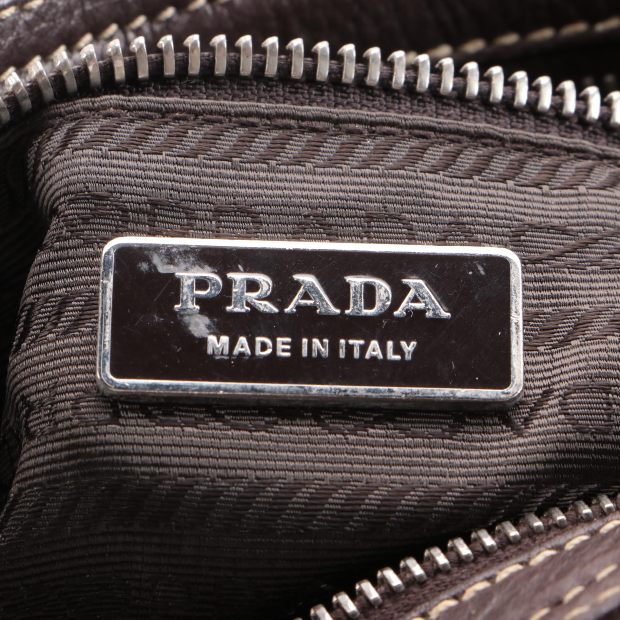 Prada Studded D-Ring Shoulder Bag in Brown Leather