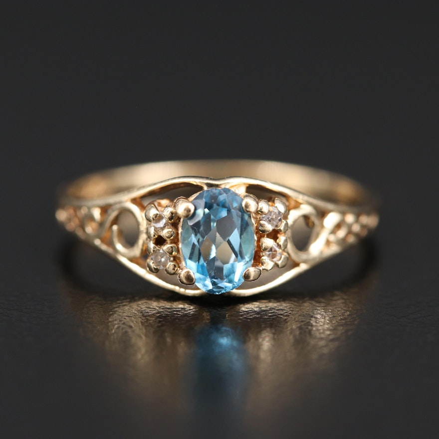 14K Topaz and Diamond Openwork Ring